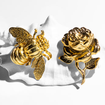 Katerina Psoma Rose Flower and Bee Metal Stud Earrings