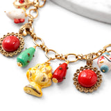 Katerina Psoma multicolor charm necklace gold plated chain  Sicilian ceramics