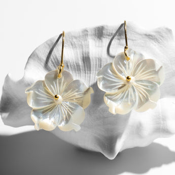 Katerina Psoma White mother of pearl Flower small hook Earrings