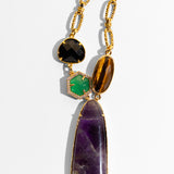 Katerina Psoma long Gold necklace with amethyst and stones