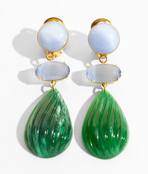 Katerina Psoma Pair of clip earrings with green drops and blue top 