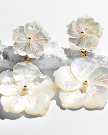 Katerina psoma mother of pearl flower double dangle earrings