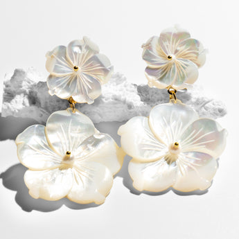Katerina psoma mother of pearl flower double dangle earrings