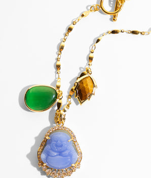 Katerina Psoma Ruby Pendant Necklace with blue carved agate and other charms