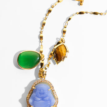 Katerina Psoma Ruby Pendant Necklace with blue carved agate and other charms