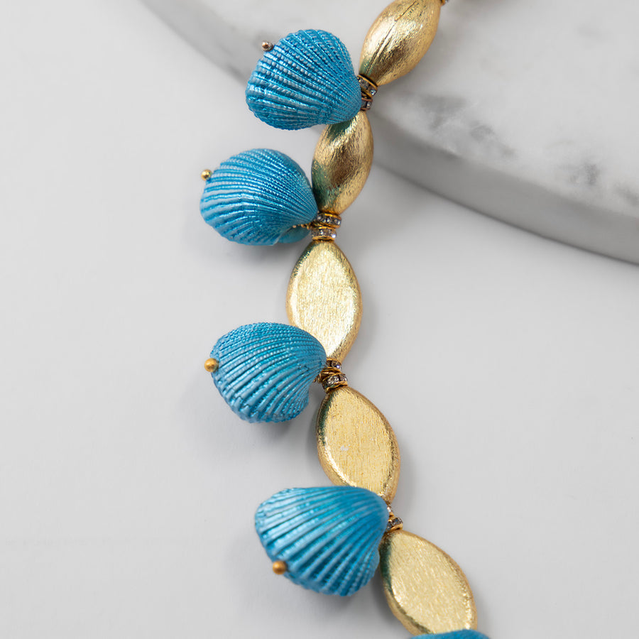 Katerina Psoma short necklace with blue shells gold plated 
