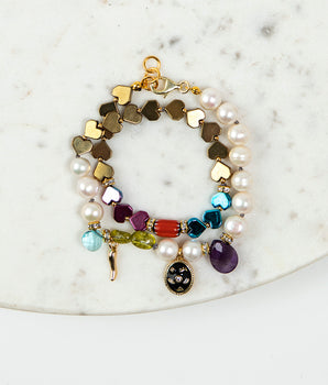 Katerina Psoma Margherite Double Row Bracelet with Pearls