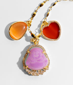 Katerina Psoma Ruby Pendant Necklace with puprle carved agate and other charms