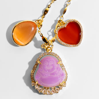 Katerina Psoma Ruby Pendant Necklace with puprle carved agate and other charms