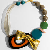 Katerina Psoma  Colorful short necklace with beads and a gold bow 