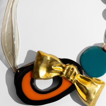 Katerina Psoma  Colorful short necklace with beads and a gold bow 