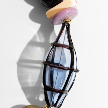 Katerina Psoma Colorful beaded short necklace with various shapes and sizes grey green