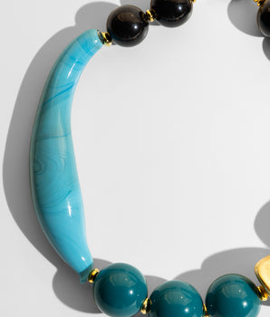 Katerina Psoma Murano Necklace with blue, green, black, and gold beads 