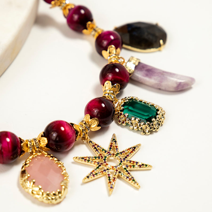 Katerina Psoma Claudia Red Necklace with Multicolored Charms
