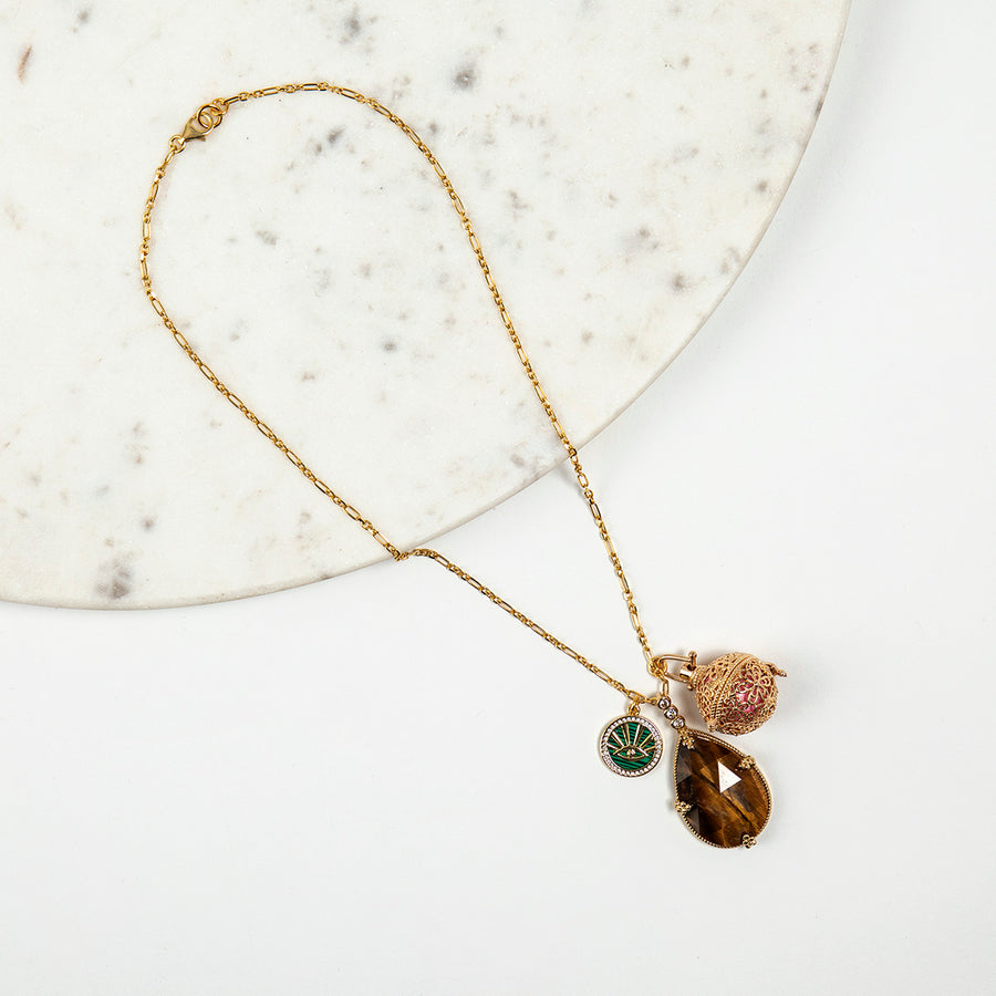 Katerina Psoma Brown Crystal Drop Short Necklace with Charms
