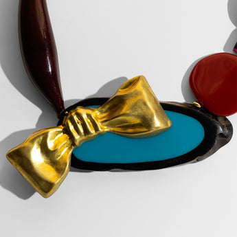 Katerina Psoma  Colorful short necklace with beads and a gold bow 