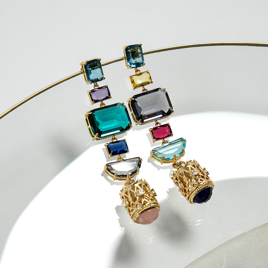 Katerina Psoma Joy Multicolor Brass Crystal Earrings with Charms