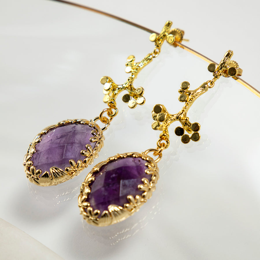 Katerina Psoma Amethyst Dangle Earrings gold plated
