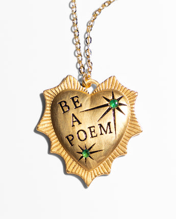 Katerina Psoma Be a Poem long Necklace gold plated brass green stones