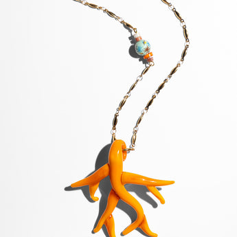 Katerina Psoma Yellow Murano Coral Chain Pendant Necklace gold plated chain
