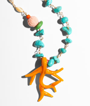 Katerina Psoma Orange Murano Short Necklace with semiprecious stones