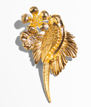 Gold plated metal parrot brooch