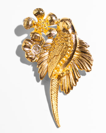 Gold plated metal parrot brooch