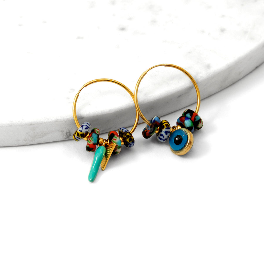Katerina Psoma Hoop Earrings with Beads and Charms