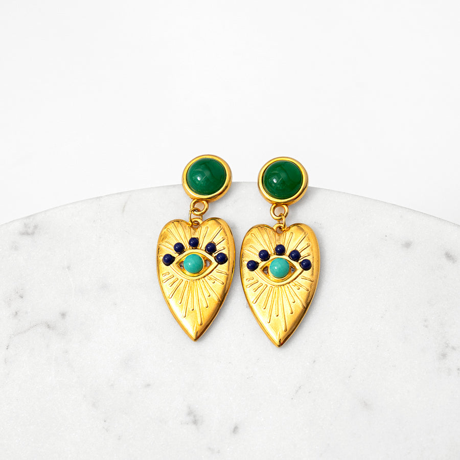 Katerina Psoma Green Heart Dangle Earrings
