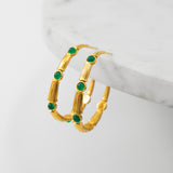 Katerina Psoma Bamboo Hoops with Green Agate gold plated metal