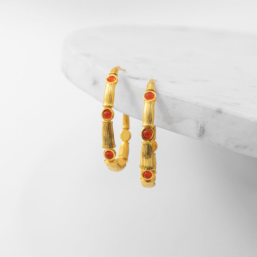 katerina psoa small gold plated bamboo hoops with carnelian