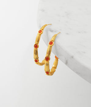 Katerina Psoma Bamboo Hoops with Carnelian gold plated bronze