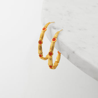 Katerina Psoma Bamboo Hoops with Carnelian gold plated bronze