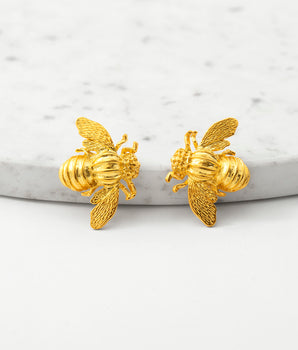 Gold plated bee stud earrings Katerina Psoma