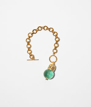 Katerina Psoma Cupola bracelet — fluorite bead set on a gold plated chain with turquoise and crystal gold-plated dome