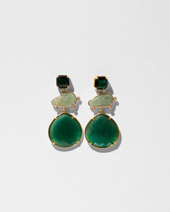 Katerina Psoma green agated and green crystal and cta's eye drop earring with gold plated metal