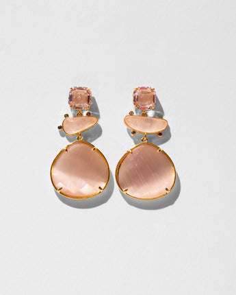 Katerina Psoma Eleanor earrings — blush rose quartz and cat's eye slab drop earrings on gold-plated brass