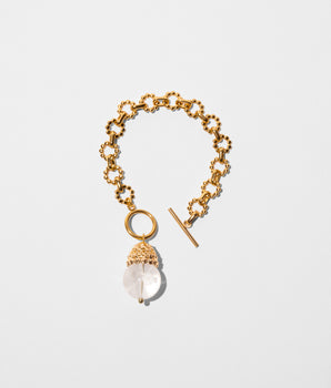 Katerina Psoma Cupola bracelet — carved crystal quarz bead set on a gold plated chain  and crystal gold-plated dome
