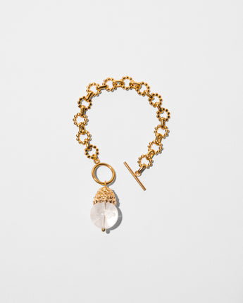 Katerina Psoma Cupola bracelet — carved crystal quarz bead set on a gold plated chain  and crystal gold-plated dome