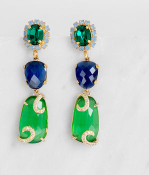 Katerina Psoma dangle earrings with blue and green stones