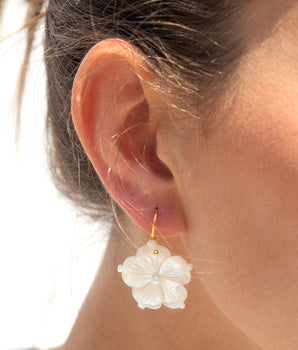 Katerina Psoma White mother of pearl Flower hook Earrings 925 gold plated silver