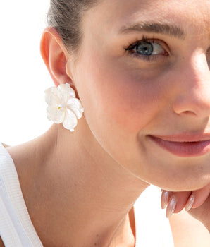 Katerina Psoma White mother of pearl Flower Stud Earrings
