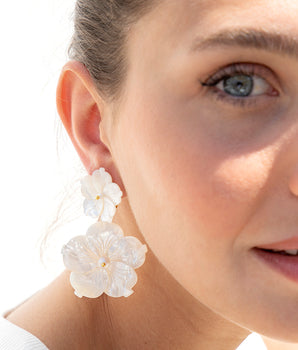Katerina Psoma White mother of pearl Flower Dangle statement Earrings