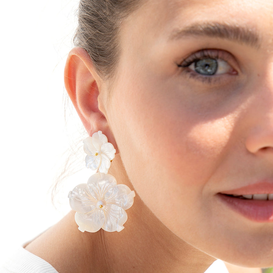 Katerina Psoma White mother of pearl Flower Dangle statement Earrings