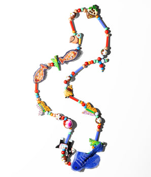 Katerina Psoma medium heigth necklace with colored glass and wooden beads