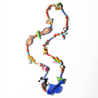 Katerina Psoma medium heigth necklace with colored glass and wooden beads