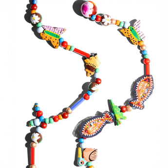 Katerina Psoma medium heigth necklace with colored glass and wooden beads