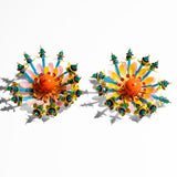 Katerina Psoma Flower Clip Earrings with  sequins and beads handmade
