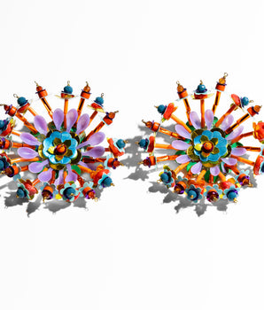 Katerina Psoma multicolour Flower clip Earrings with sequins and beads