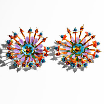 Katerina Psoma multicolour Flower clip Earrings with sequins and beads
